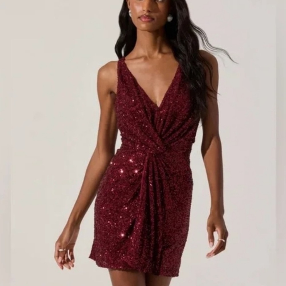Astr Sparkling Burgundy Mini Dress